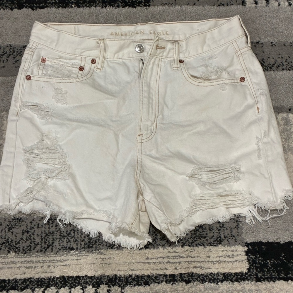 American Eagle Outfitters Cream Distressed Jean Shorts